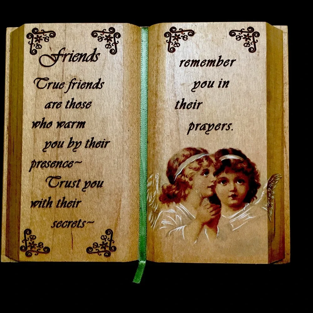 Vintage Plaque Sign motivational friends Quote. Wooden Carved Book Shabby Chic
